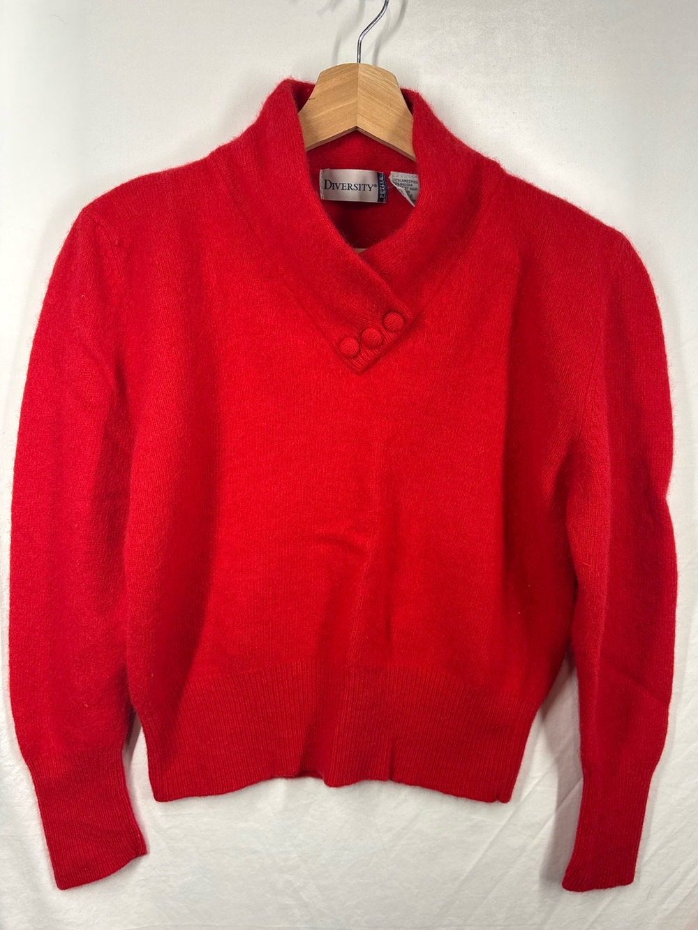 Vintage Diversity Petites Red Lambswool Angora Button Collar Sweater Large